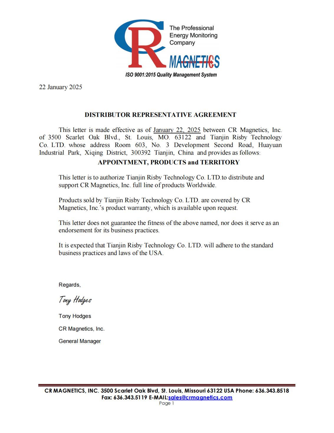 CR MAGNETICS代理证书